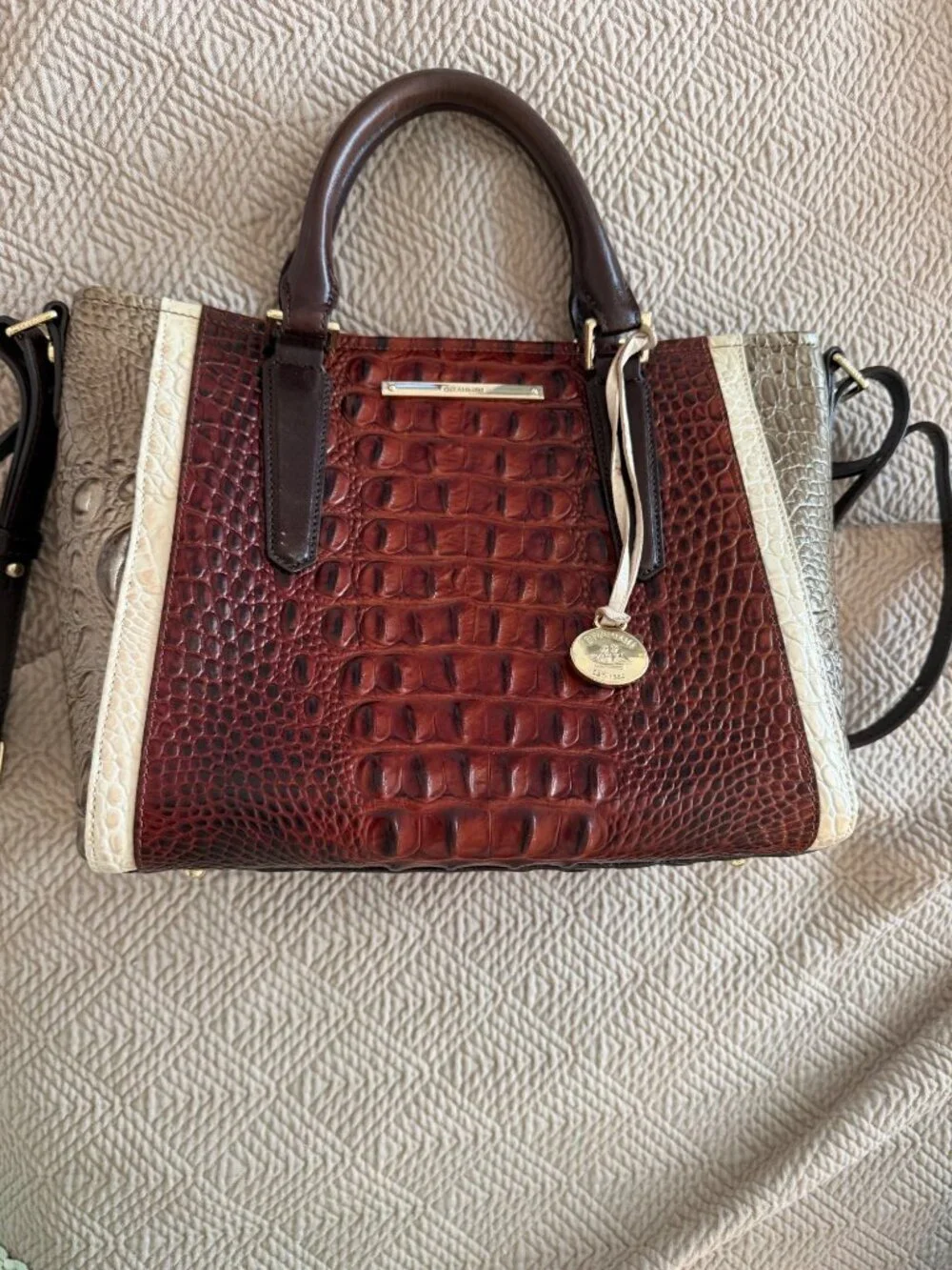 Brahmin Womens Arno Pecan Azuma Multi-toned Handbag Medium Croc-embossed Leather